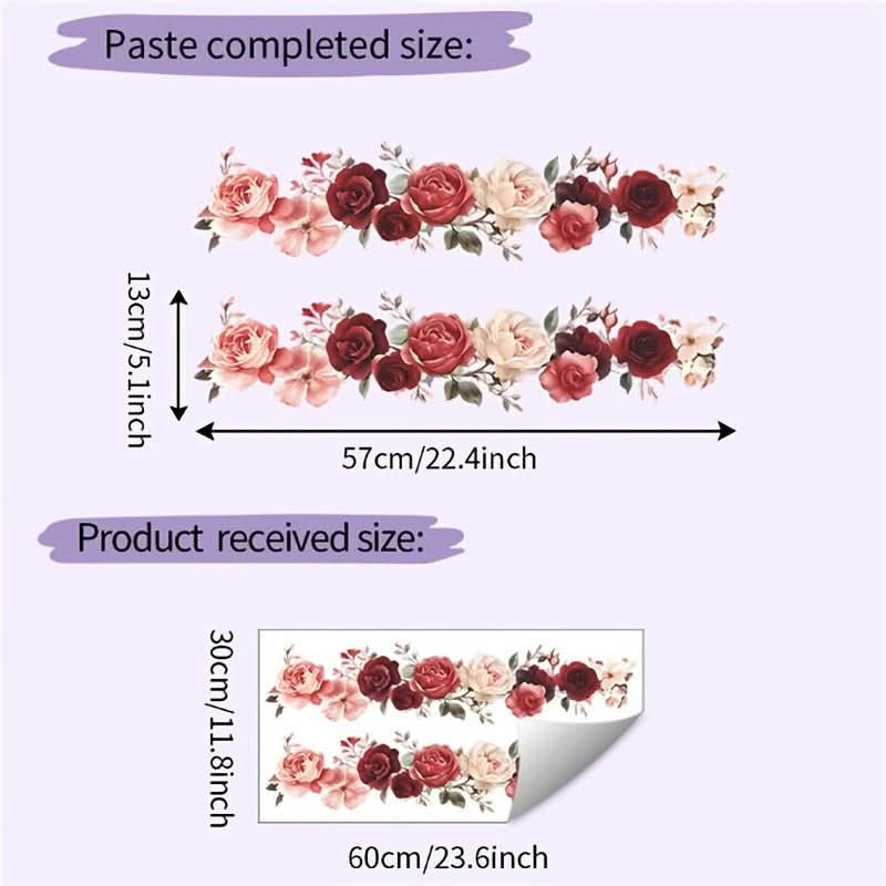 Modern Floral Peony Flower Border Decal - Self-Adhesive PVC Peel