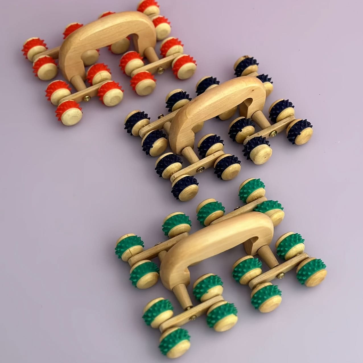 Wooden Massage Roller for Full Body Stress Relief - 16-Wheel Handheld Massager