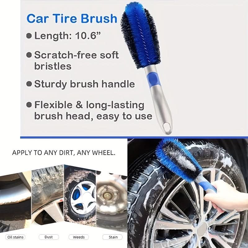 Multi-Surface Tire & Wheel Brush – Soft Grip, No Power Needed