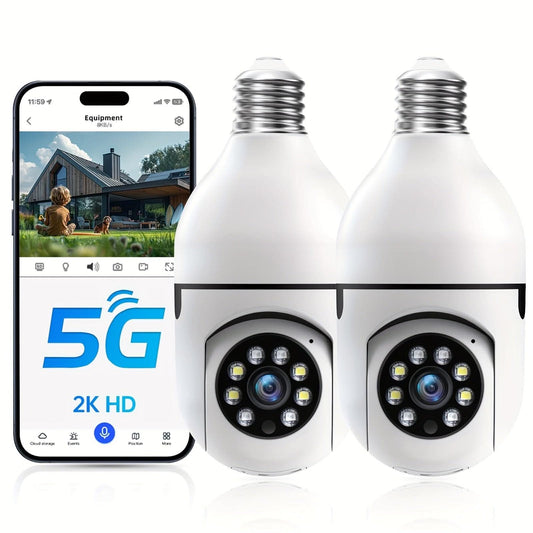 2pcs Wi-Fi Light Bulb Security Cameras – 360° Panoramic, 2K HD, Smart Motion Detection, Two-Way Audio, Full Color Night Vision