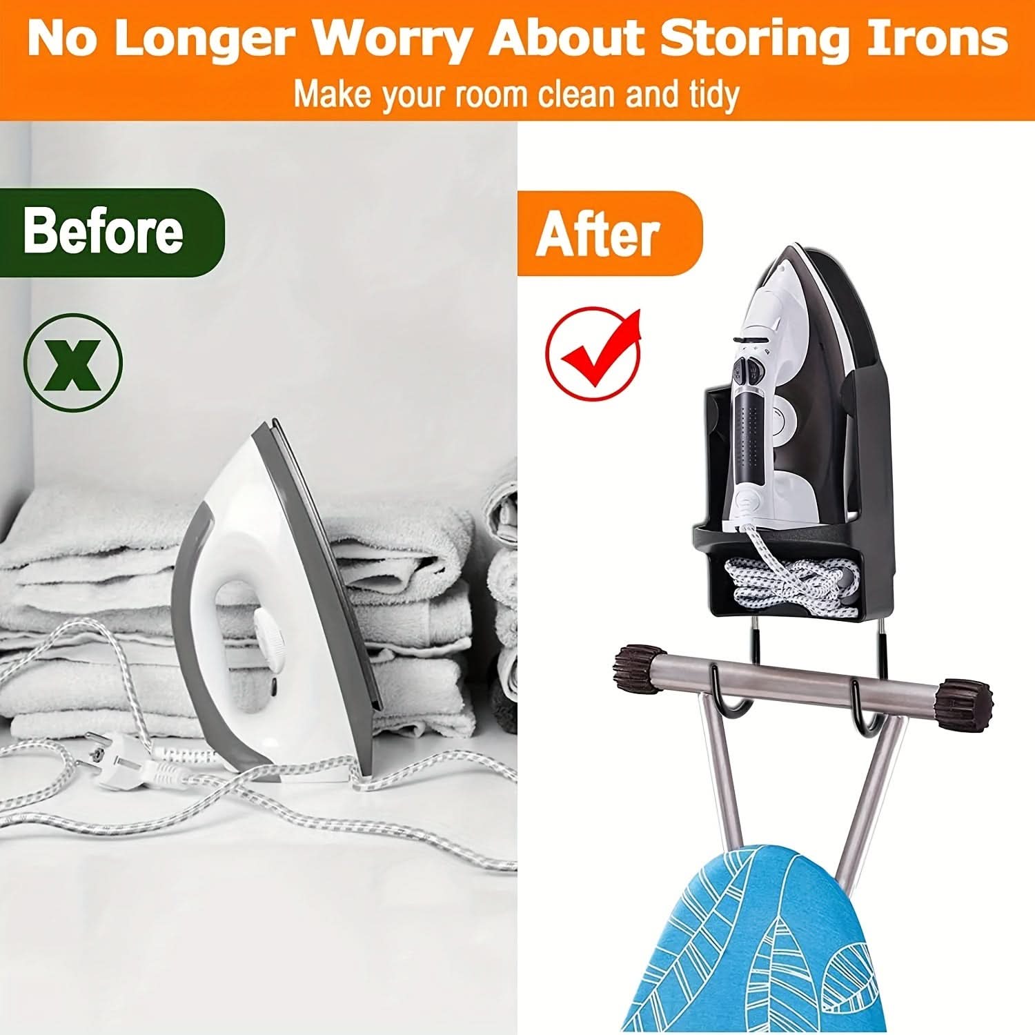 Wall-Mounted Steam Iron & Hair Dryer Rack