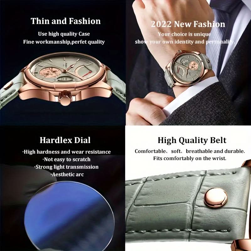 Vintage Luminous Round Quartz Watch - Classic PU Leather Strap