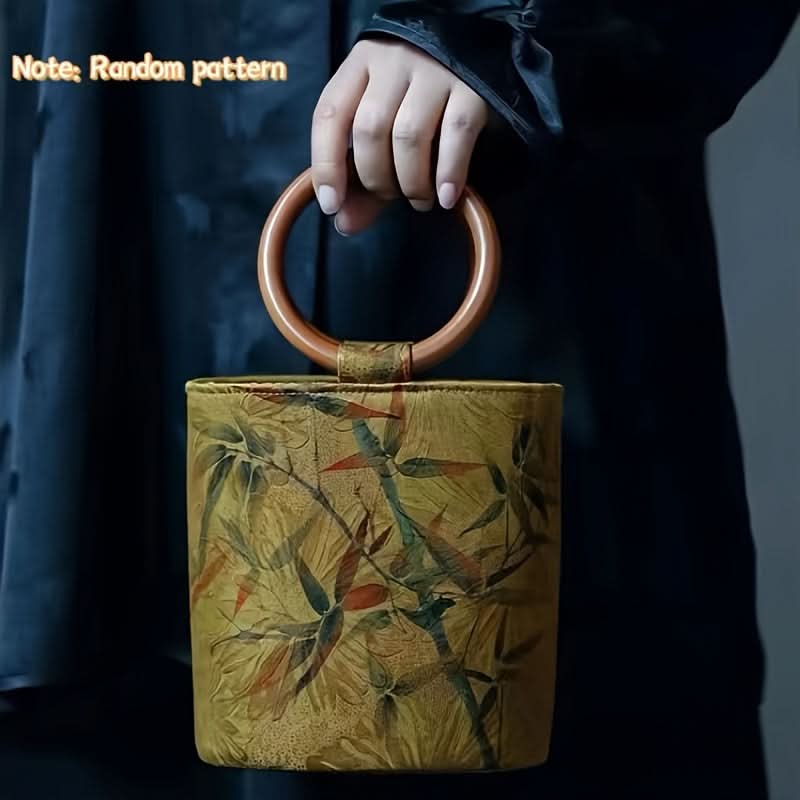 Vintage Floral Cotton Bucket Bag for Women
