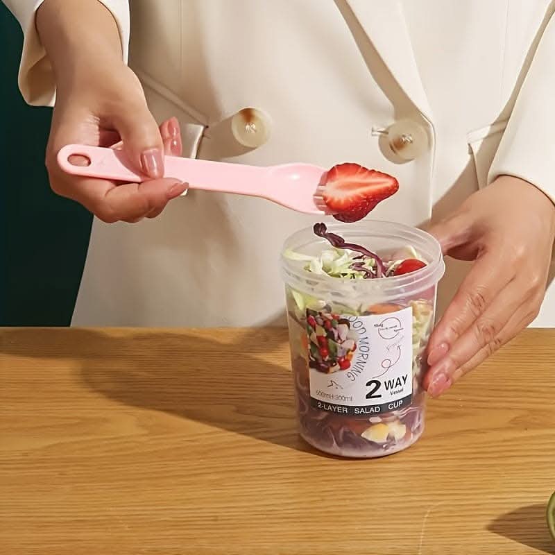 Salad Cup with Fork & Dressing Holder - Portable Salad Container