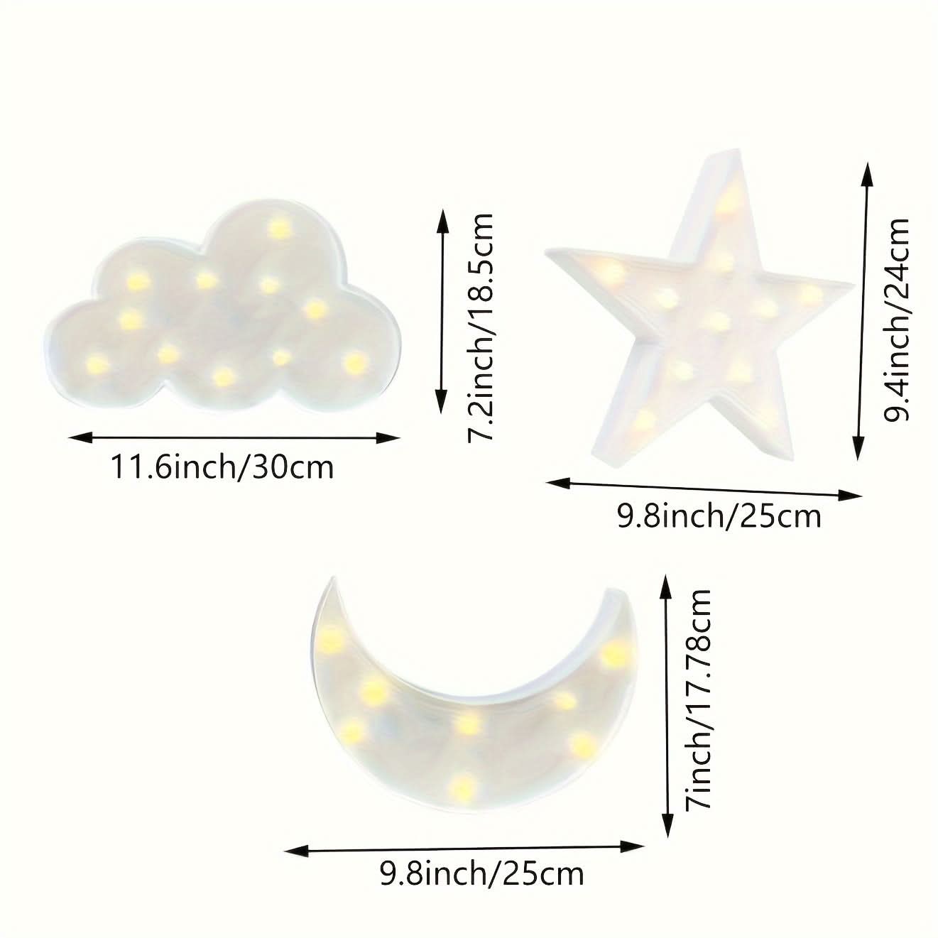 3pcs LED Crescent Moon & Star Cloud Night Lights – Wall-Mountable Decor