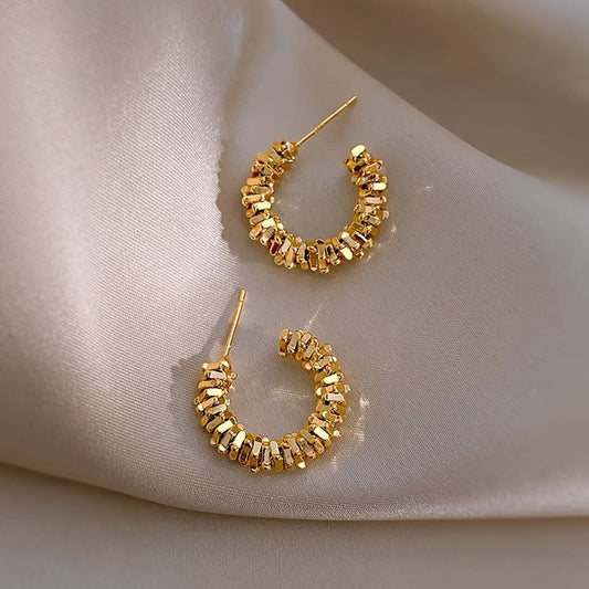 Vintage Golden C-Shaped Earrings – Irregular Texture Design