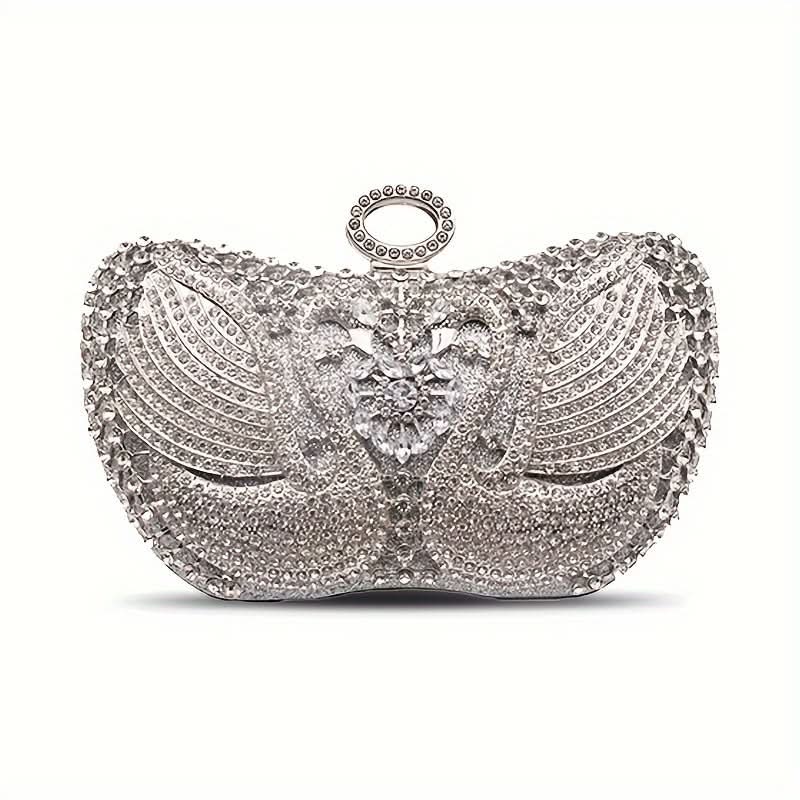 Swan-Shaped Rhinestone Festival Clutch, Golden Bag