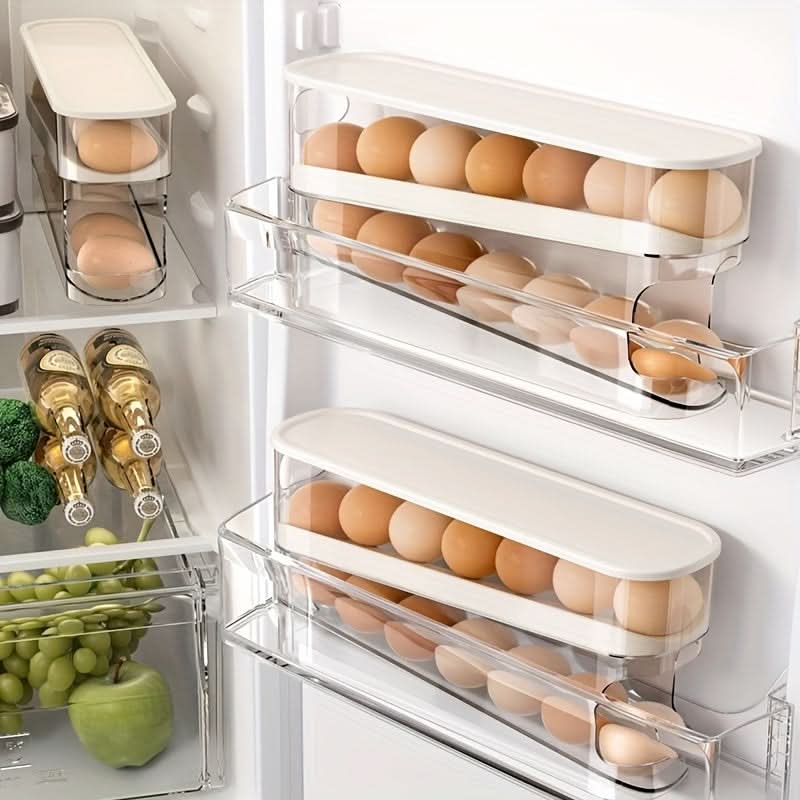Double-Layer Rolling Egg Storage Box – Space-Saving Refrigerator Organizer