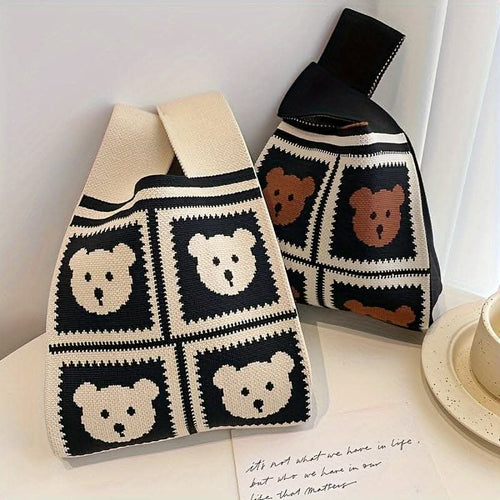 1 PC Adorable Cartoon Bear Pattern Crochet Bag -Knitted Handbag for Women