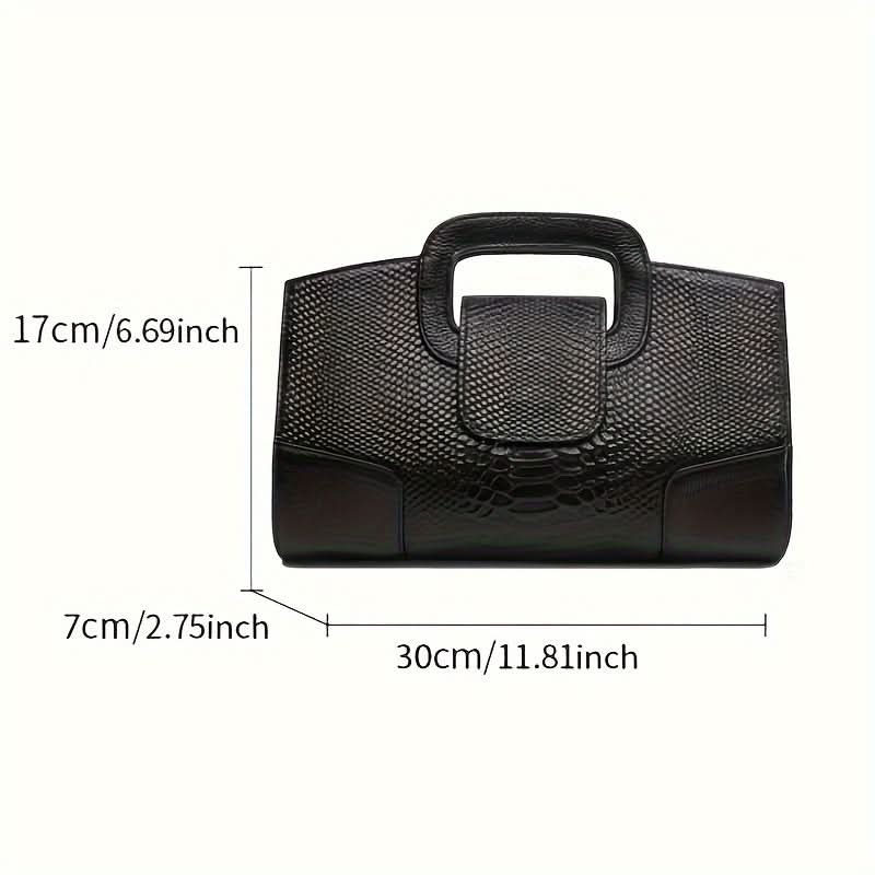 Crocodile Pattern Leather Clutch - Chain Strap Bag