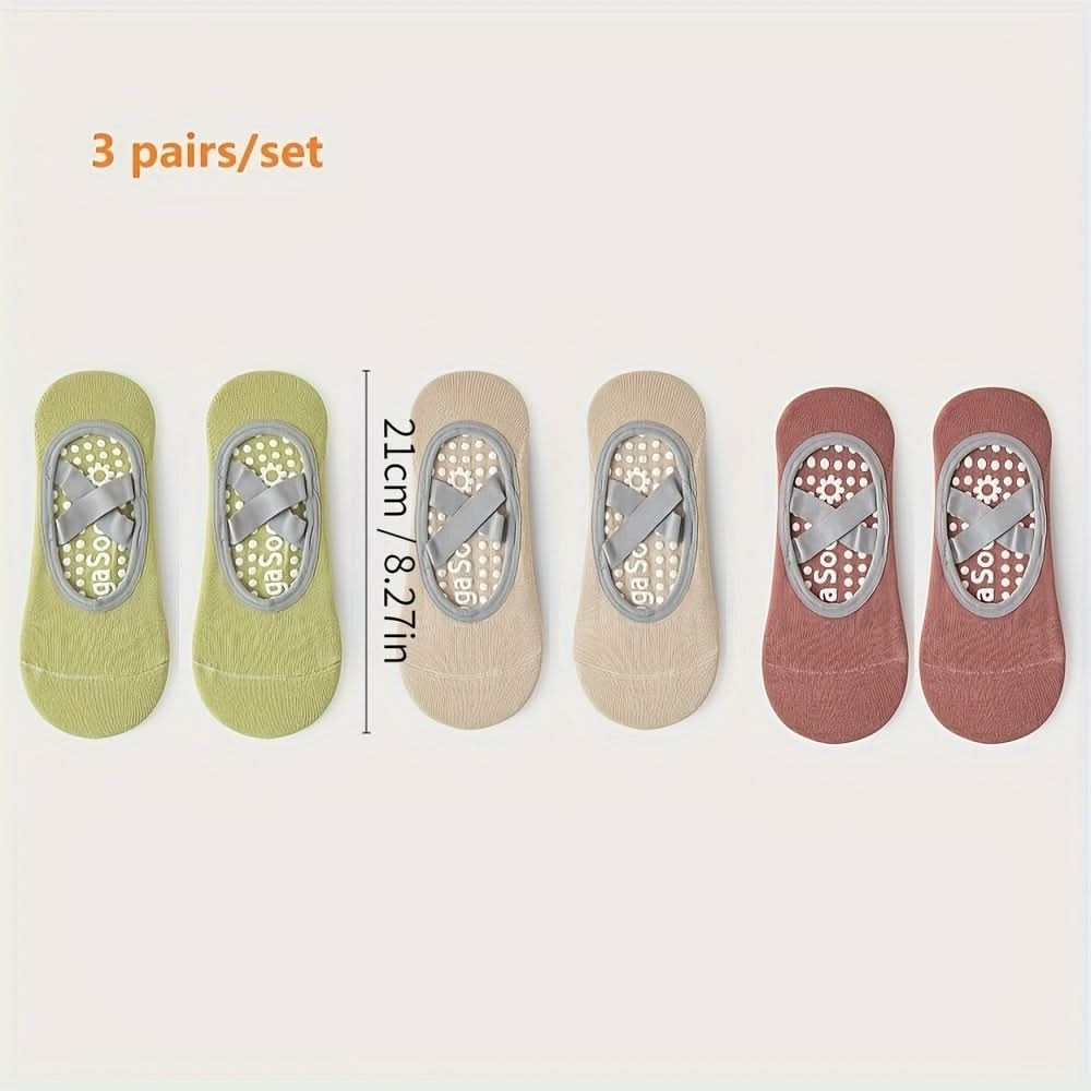 3 Pairs Cross-Strap Yoga Socks - Non-Slip