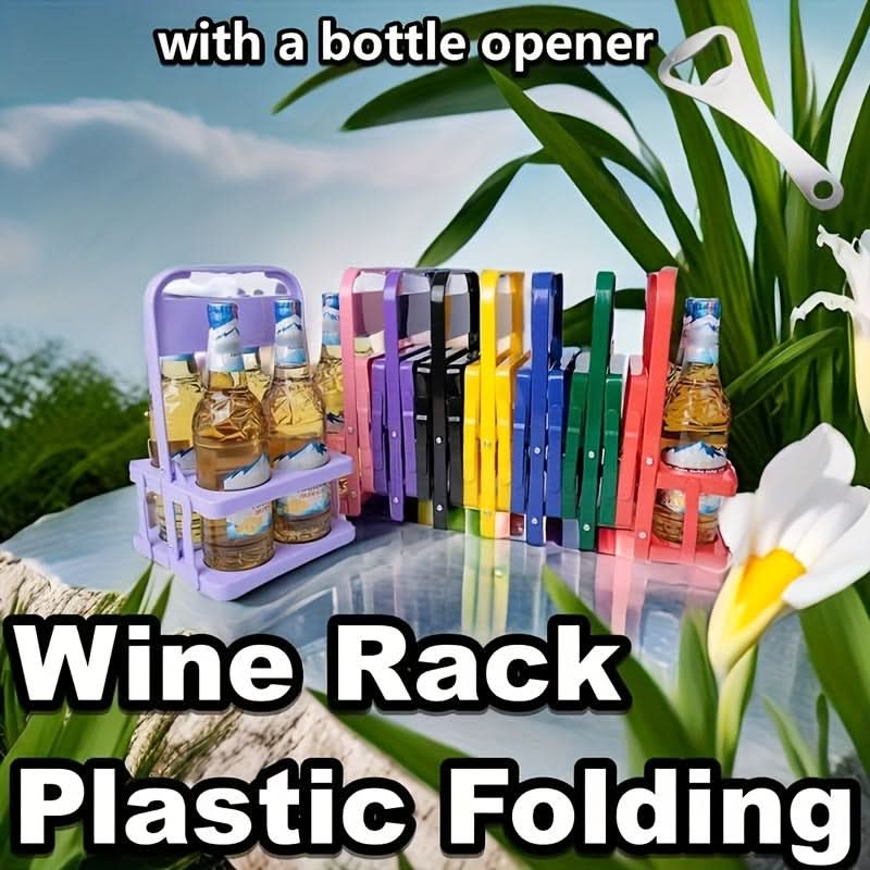 4-Slot Folding Cup Holder Caddy – Portable Plastic Beverage Stand for Bottles