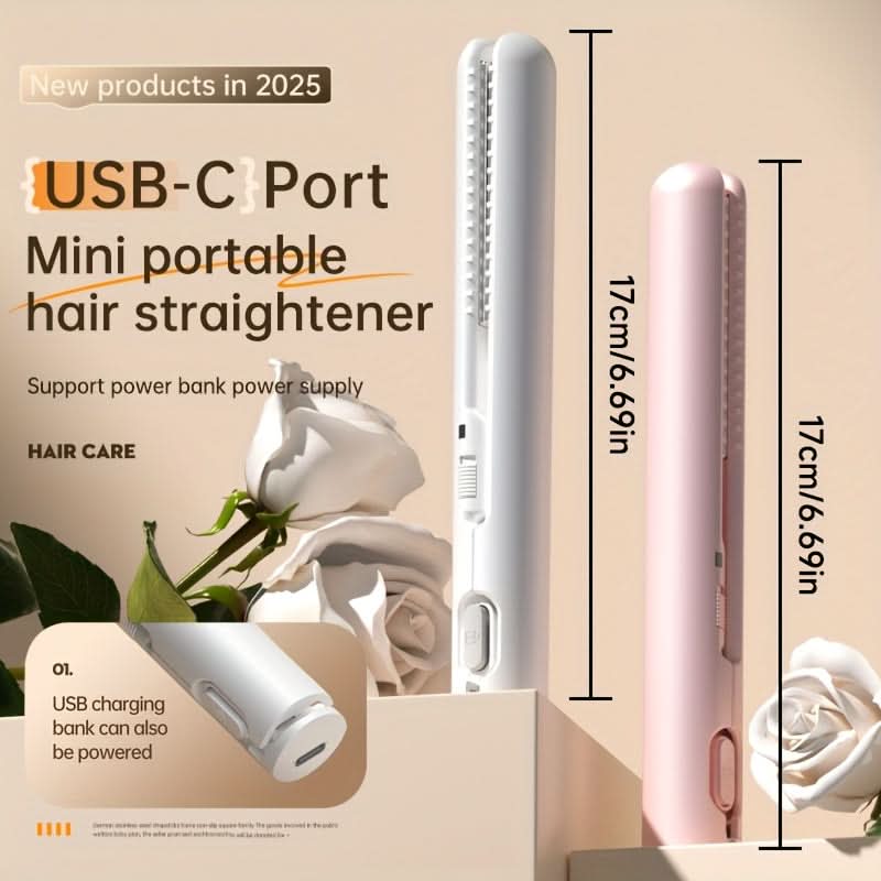 2-in-1 Mini Hair Straightener & Curler – USB-Powered Travel Styler