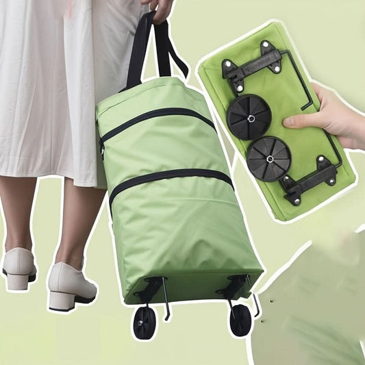 Foldable Shopping Cart Tote with Wheels – Waterproof Nylon Grocery Bag