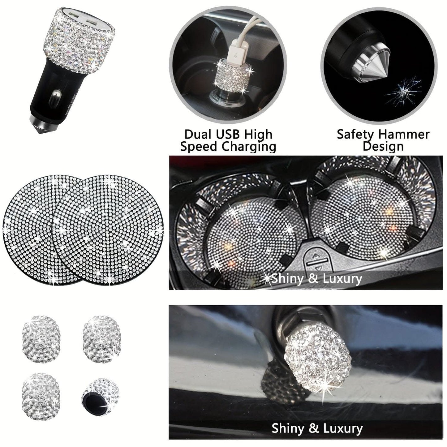 Bling Car Interior Accessories Set – 27 Pcs, Universal Fit