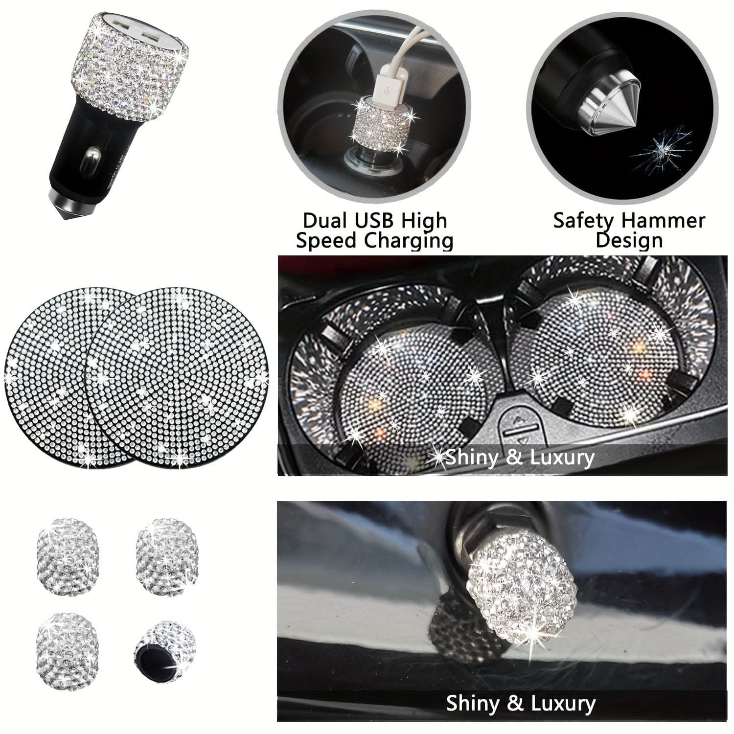 Bling Car Interior Accessories Set – 27 Pcs, Universal Fit