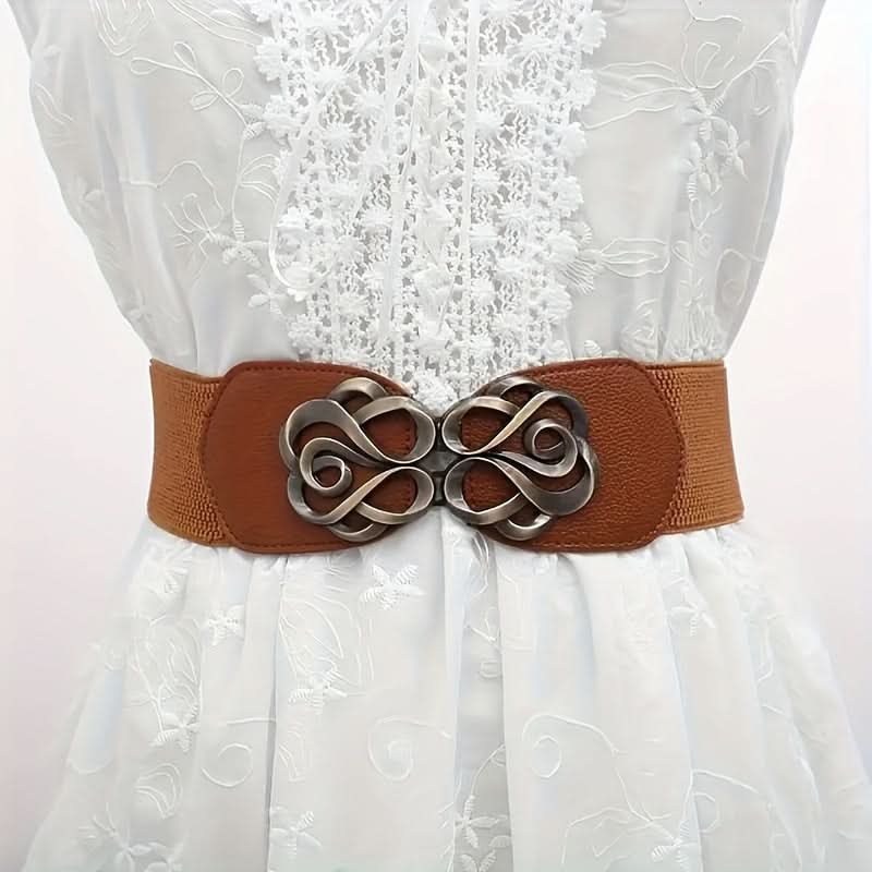 Vintage Rose Buckle Wide Leather Belt for Women