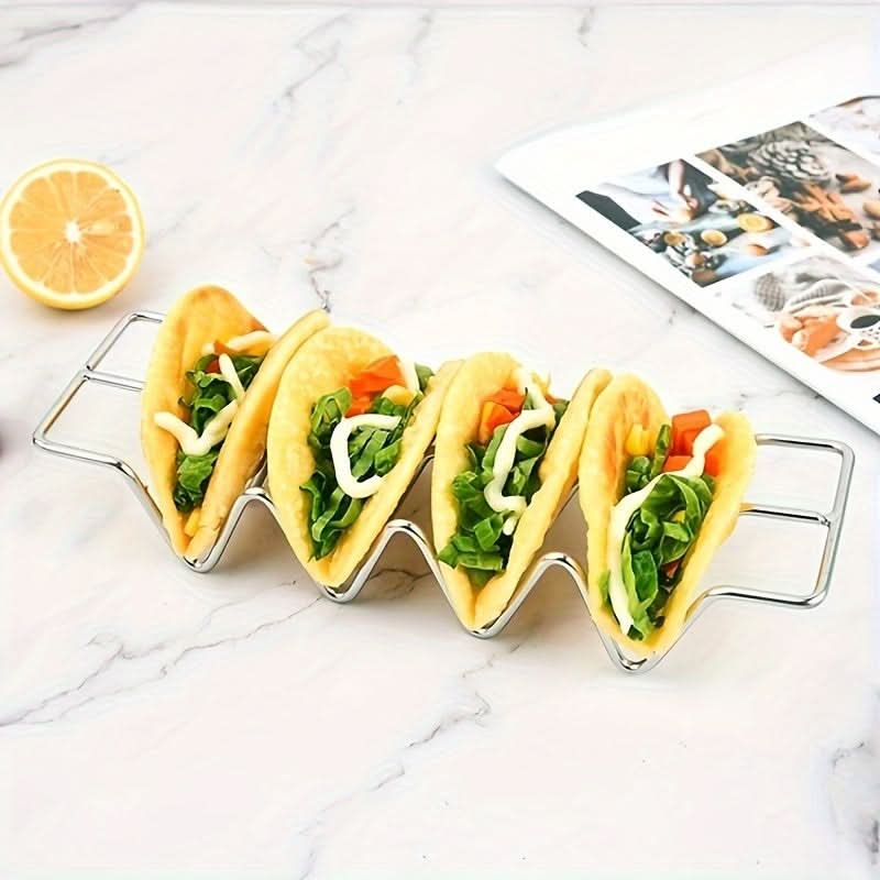 Stainless Steel Taco Holder Rack, 4-Slot Stand
