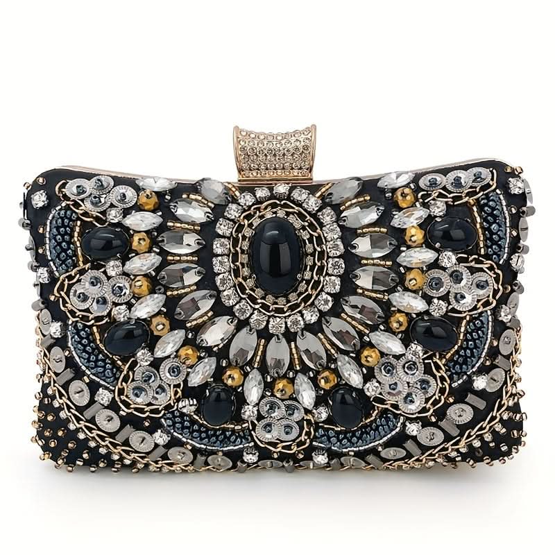 Sparkling Rhinestone Beaded Clutch, Elegant Box Purse