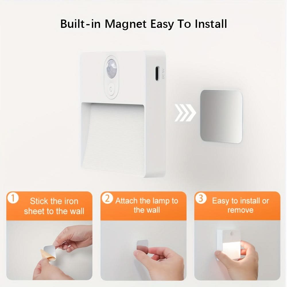 RGB Motion Sensor Night Light - USB Rechargeable LED Wall Lamp