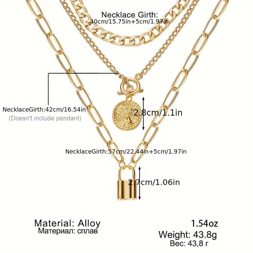 3-Piece Layered Necklace Set – Vintage & Elegant Gold-Plated