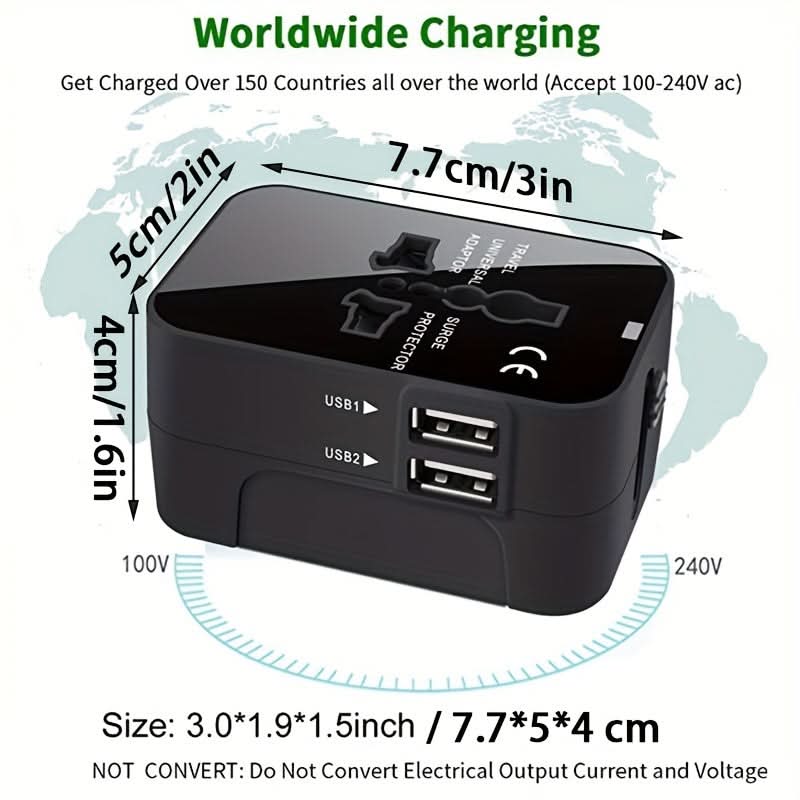 Universal Travel Adapter with Dual USB Ports – All-in-One