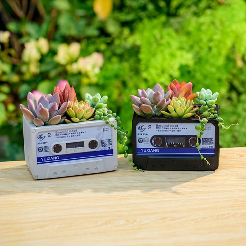 Vintage Cassette Tape Square Resin Planter Box