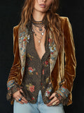 Vintage Lapel Polyester Velvet Floral Print Patchwork Blazer
