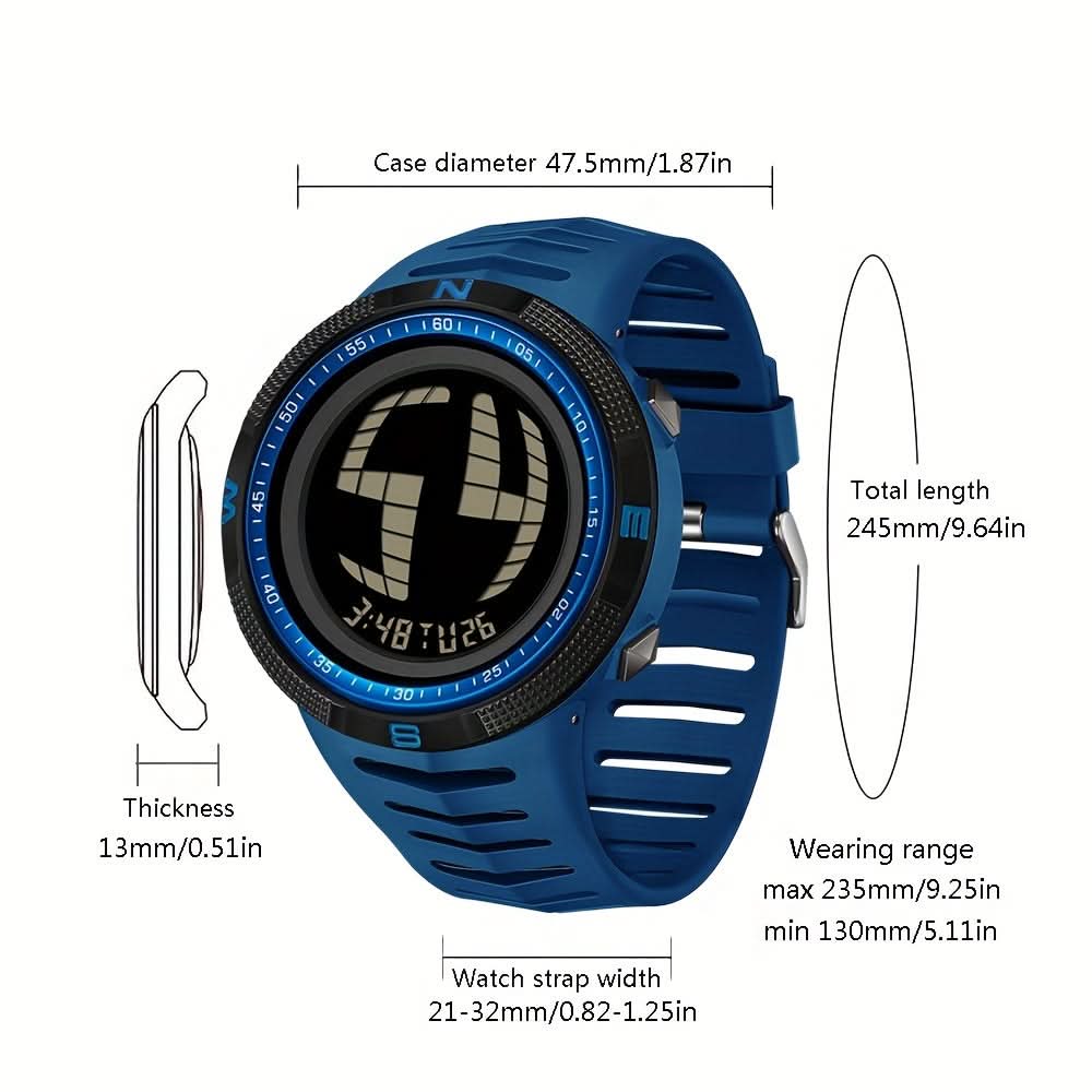 Men’s Digital Sports Watch – 5ATM Water-Resistant, Multifunctional Luminous Display