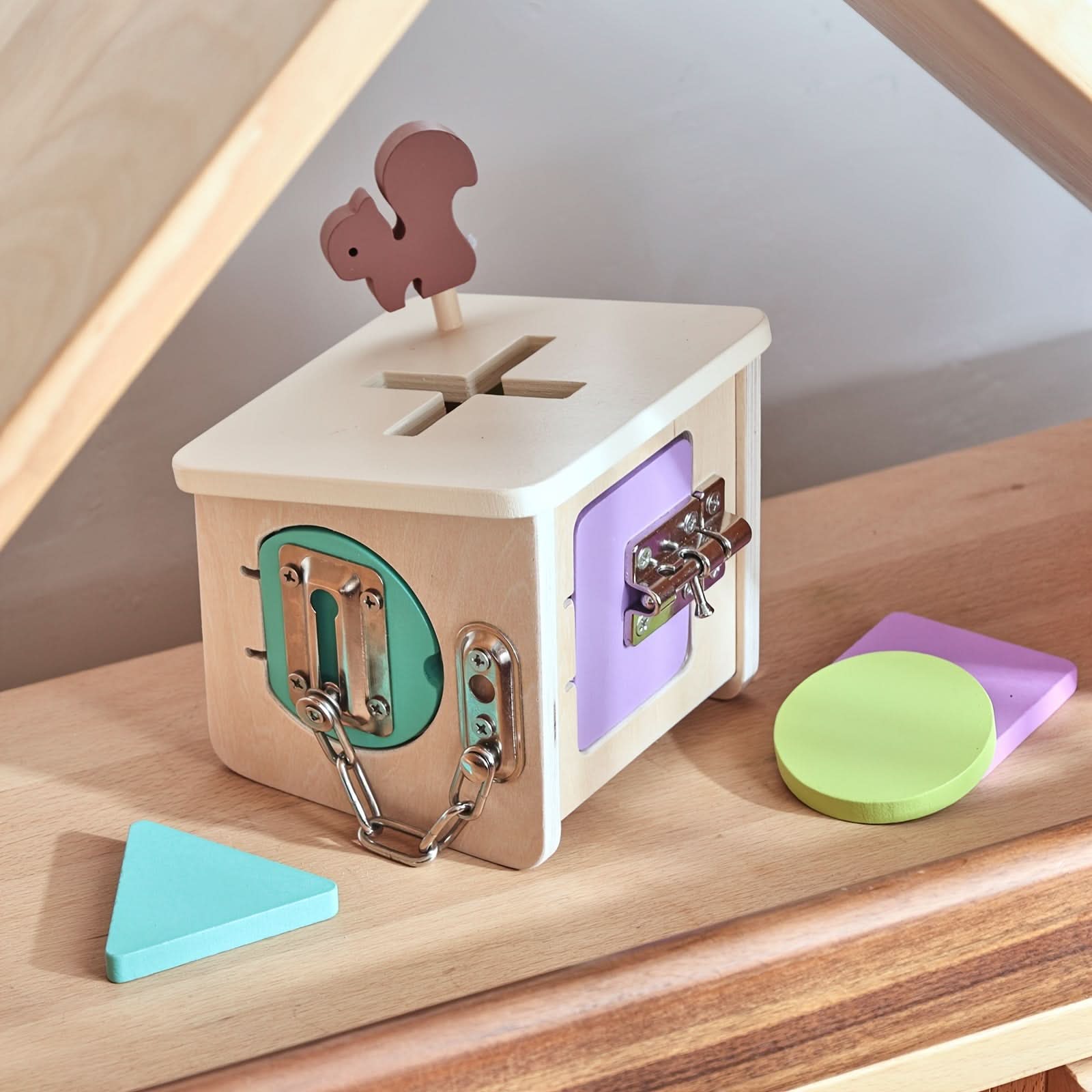 Wooden Shape Sorting Lock Box Toy – Early Education Activity Set for Toddlers