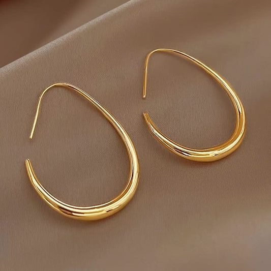 Glossy Minimalist Water Drop Hoop Earrings –  Gold-Plated Copper