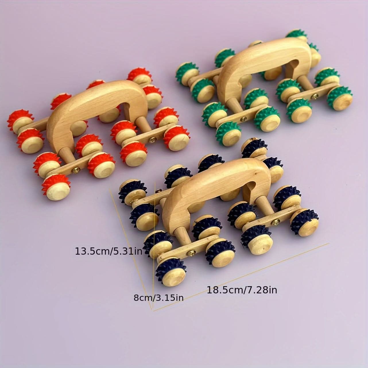 Wooden Massage Roller for Full Body Stress Relief - 16-Wheel Handheld Massager