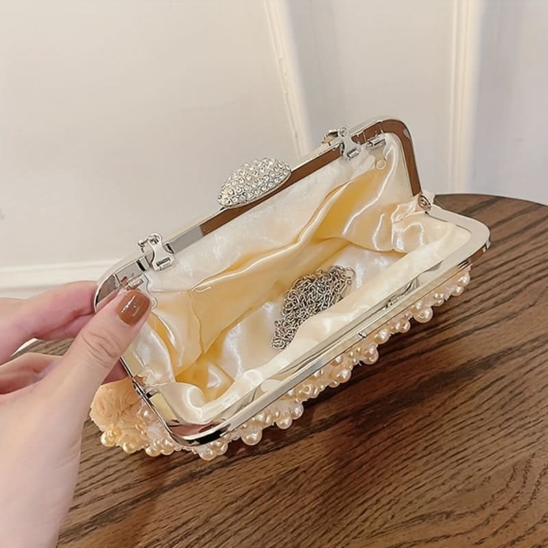 White Pearl Clutch with Floral Embellishments