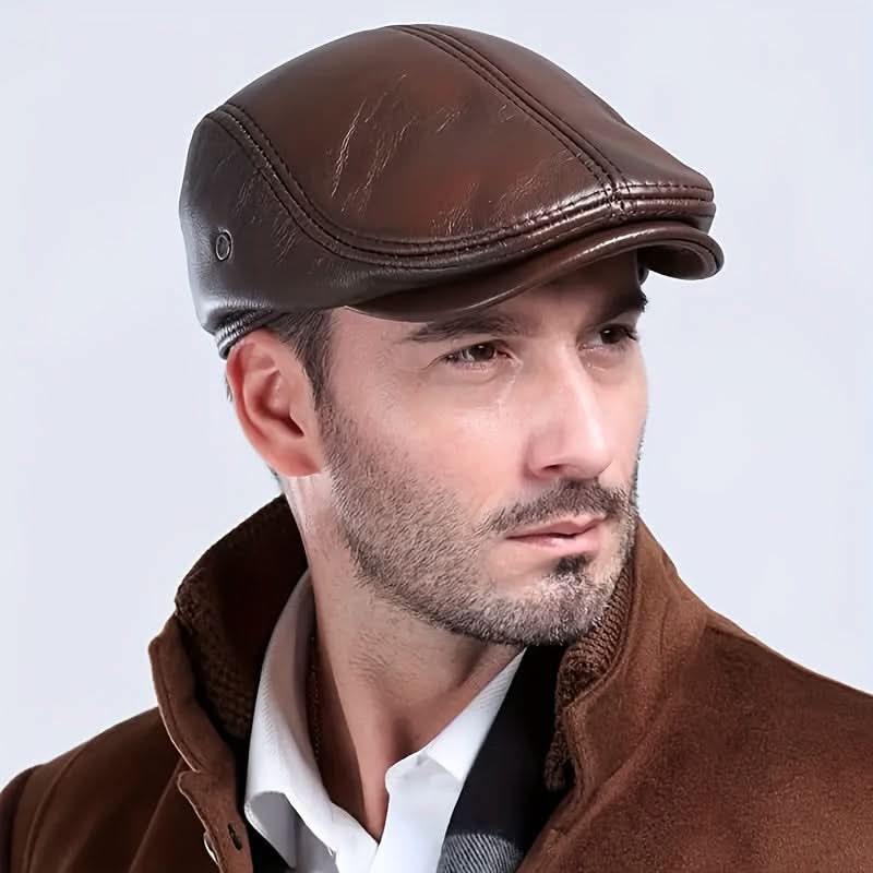 Men’s Leather Gatsby Ivy Cap – Hat with PU Strap