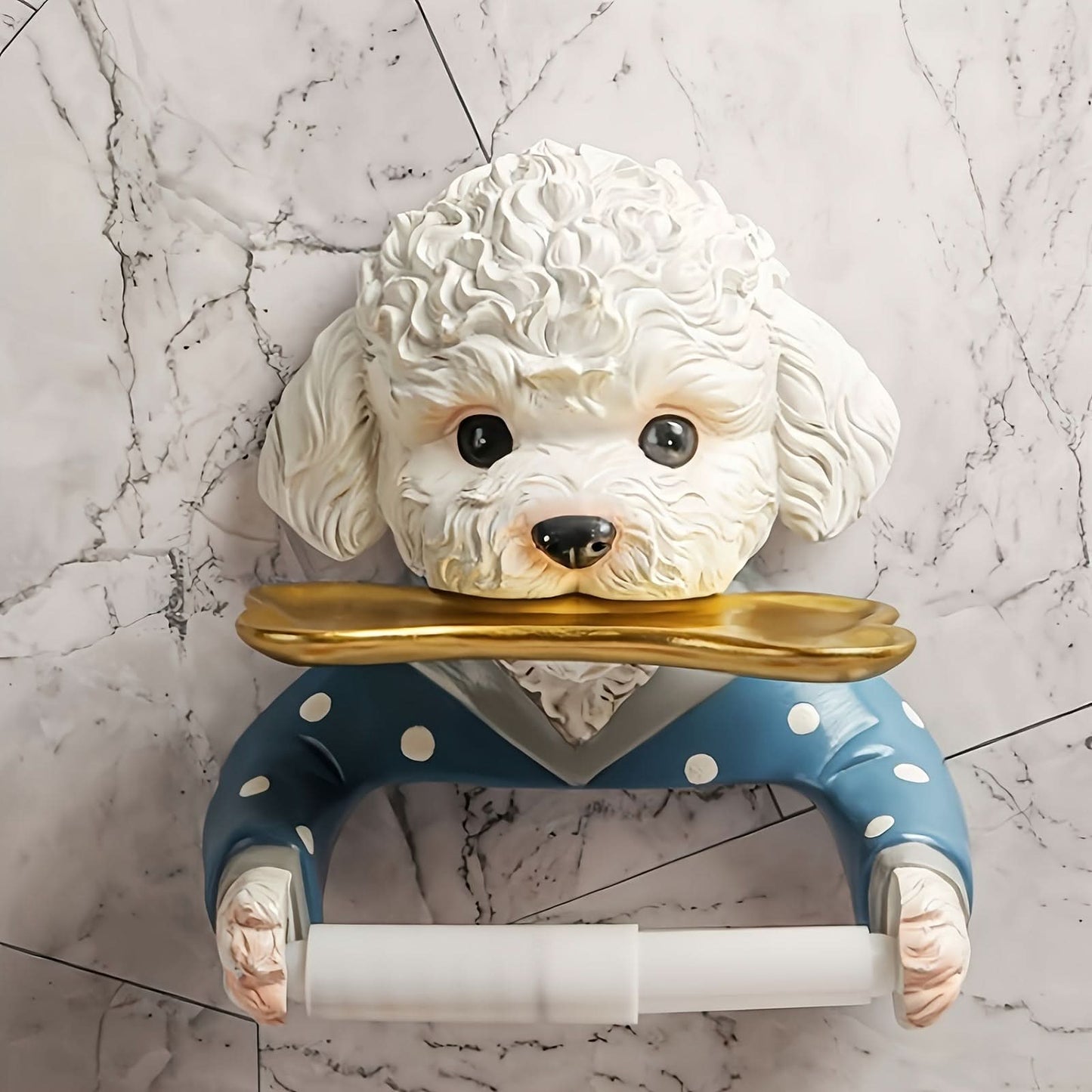 Cute Dog Wall-Mounted Toilet Paper Holder – Resin Bathroom Tissue Dispenser