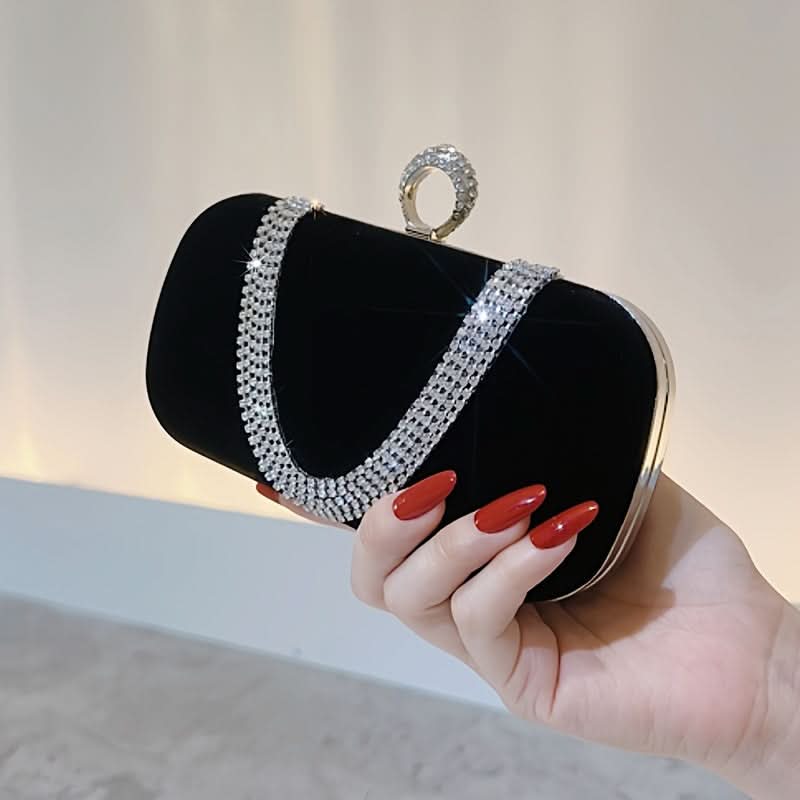 Sparkling Rhinestone Evening Clutch, Formal Black Bag
