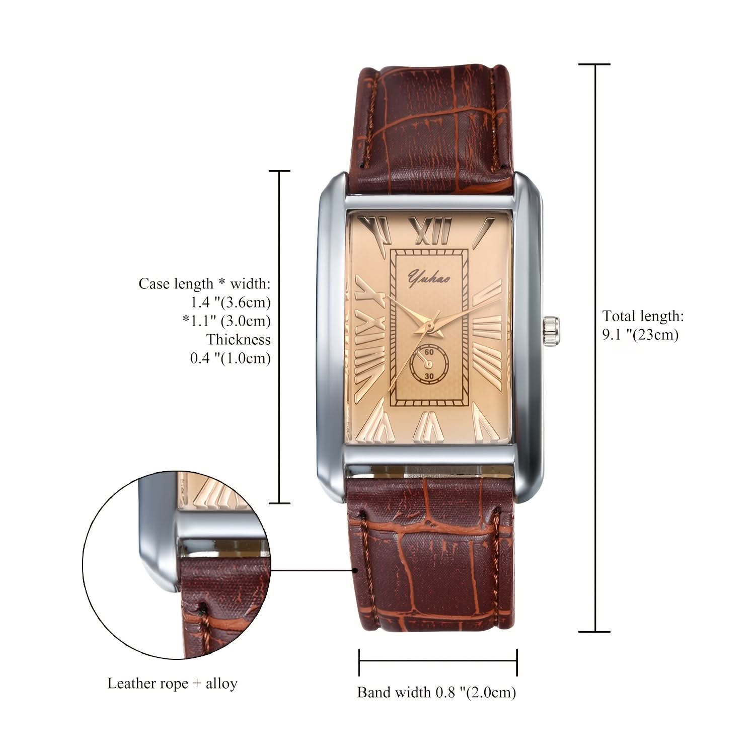 Vintage Square Quartz Wrist Watch for Men