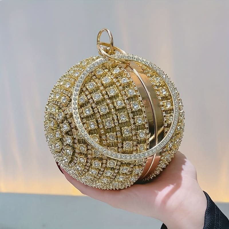 Gold Rhinestone Round Evening Clutch Bag