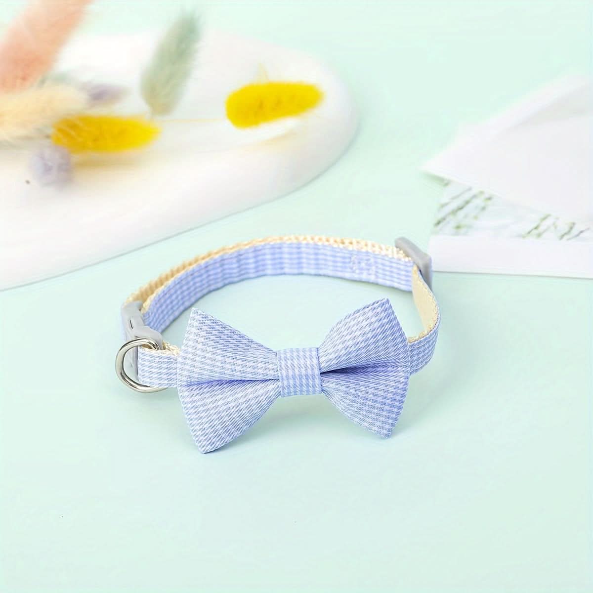Adjustable Plaid Cat Collar with Bow Tie