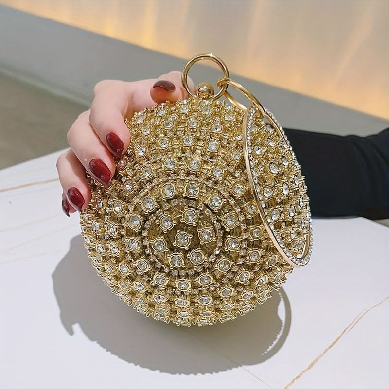 Gold Rhinestone Round Evening Clutch Bag