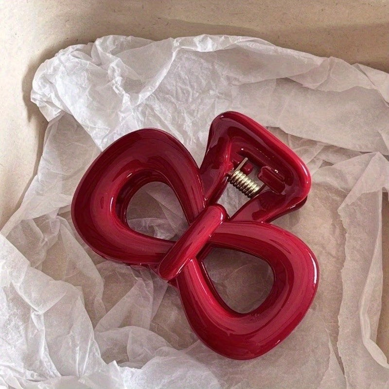 2-Piece Vintage Polka Dot & Red Bow Hair Clips – Stylish Plastic Accessories for Daily Wear