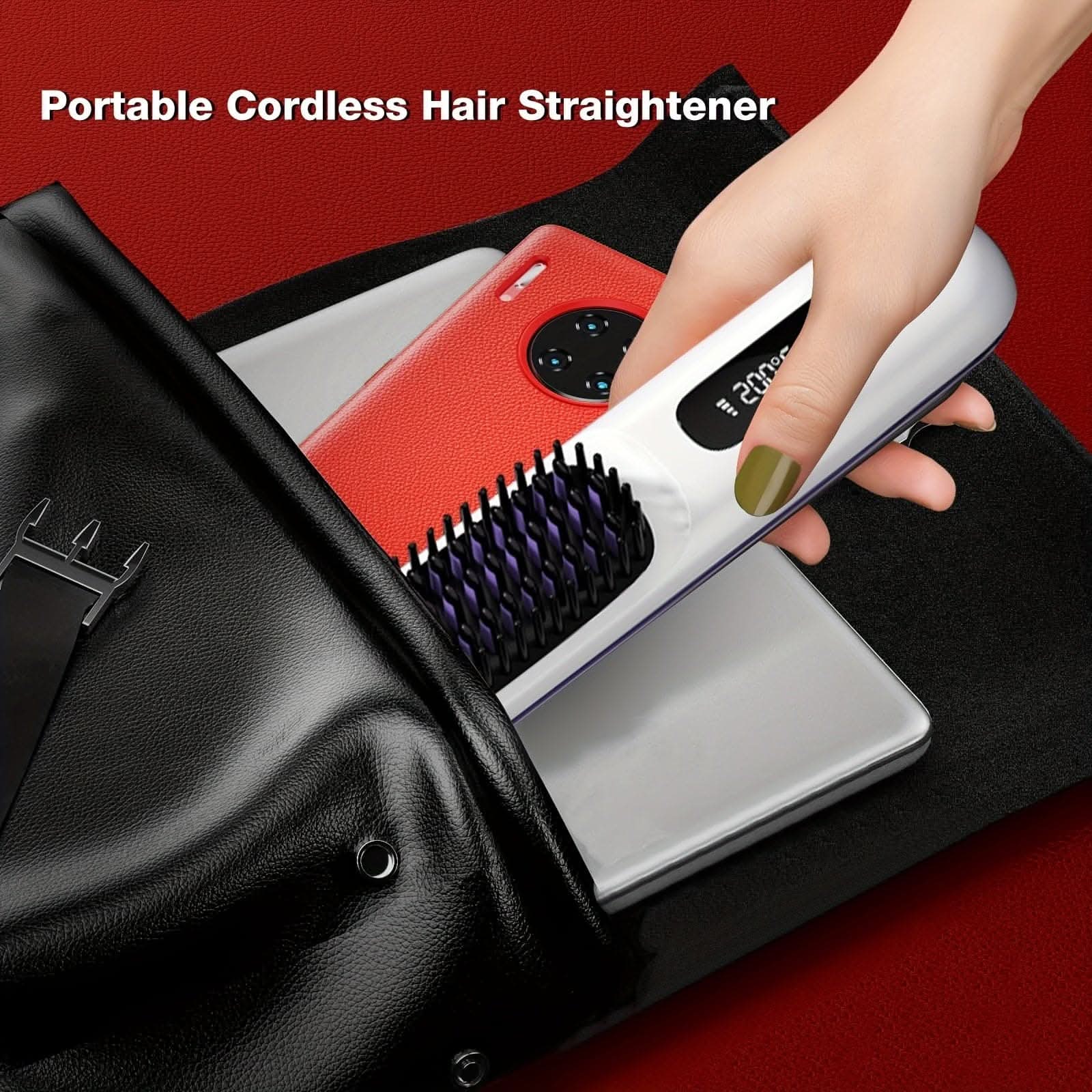 Cordless Hair Straightener Brush -Hot Comb with 3 Temp Settings