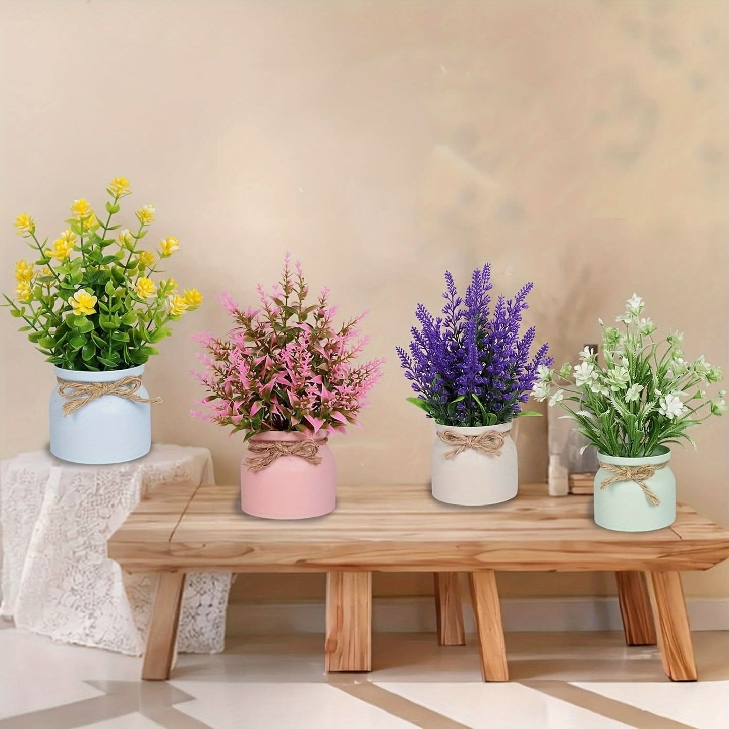 6-Pack Mini Artificial Bonsai Potted Flowers – Faux Plant Decor