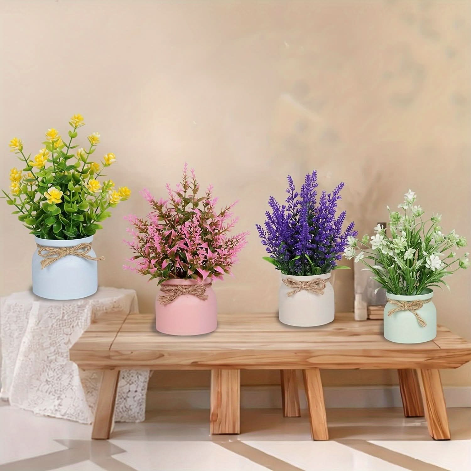 6-Pack Mini Artificial Bonsai Potted Flowers – Faux Plant Decor