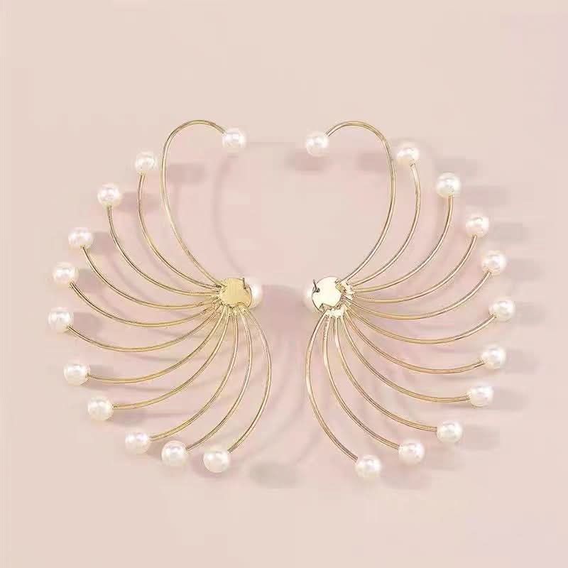 Pearl Fan Shaped Earrings – Geometric Gold-Plated Earrings for Women