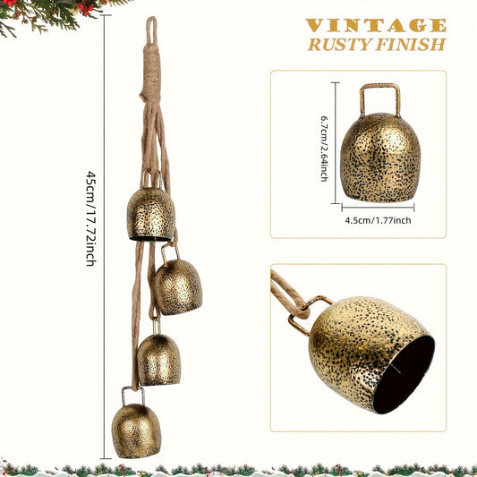 Rustic Iron Christmas Bell Chime, Indoor/Outdoor Decor