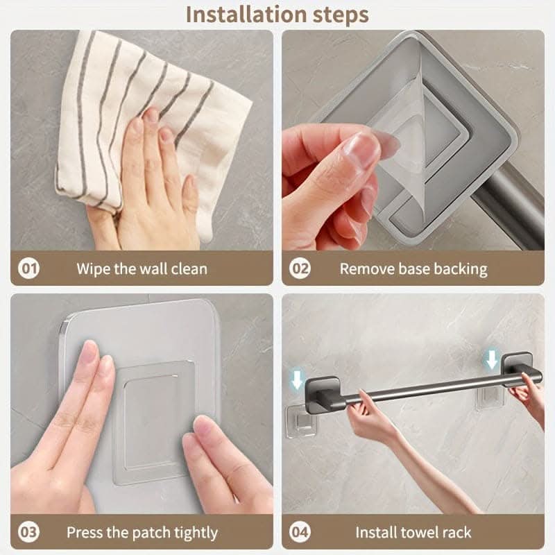 Easy-Install Self-Adhesive Towel Bar - Space Aluminum No-Drill Rack