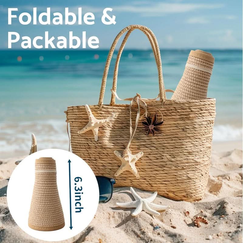 Women’s Wide Brim Straw Sun Hat with Ponytail Hole – Foldable