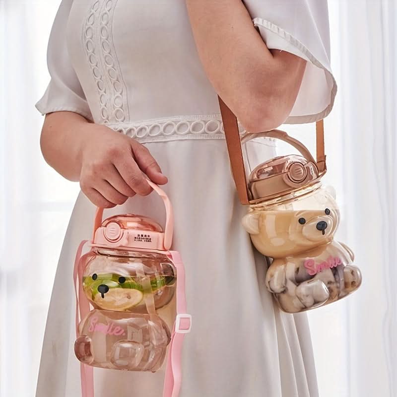 1000ml Kids' Cartoon Bear Straw Bottle – BPA-Free
