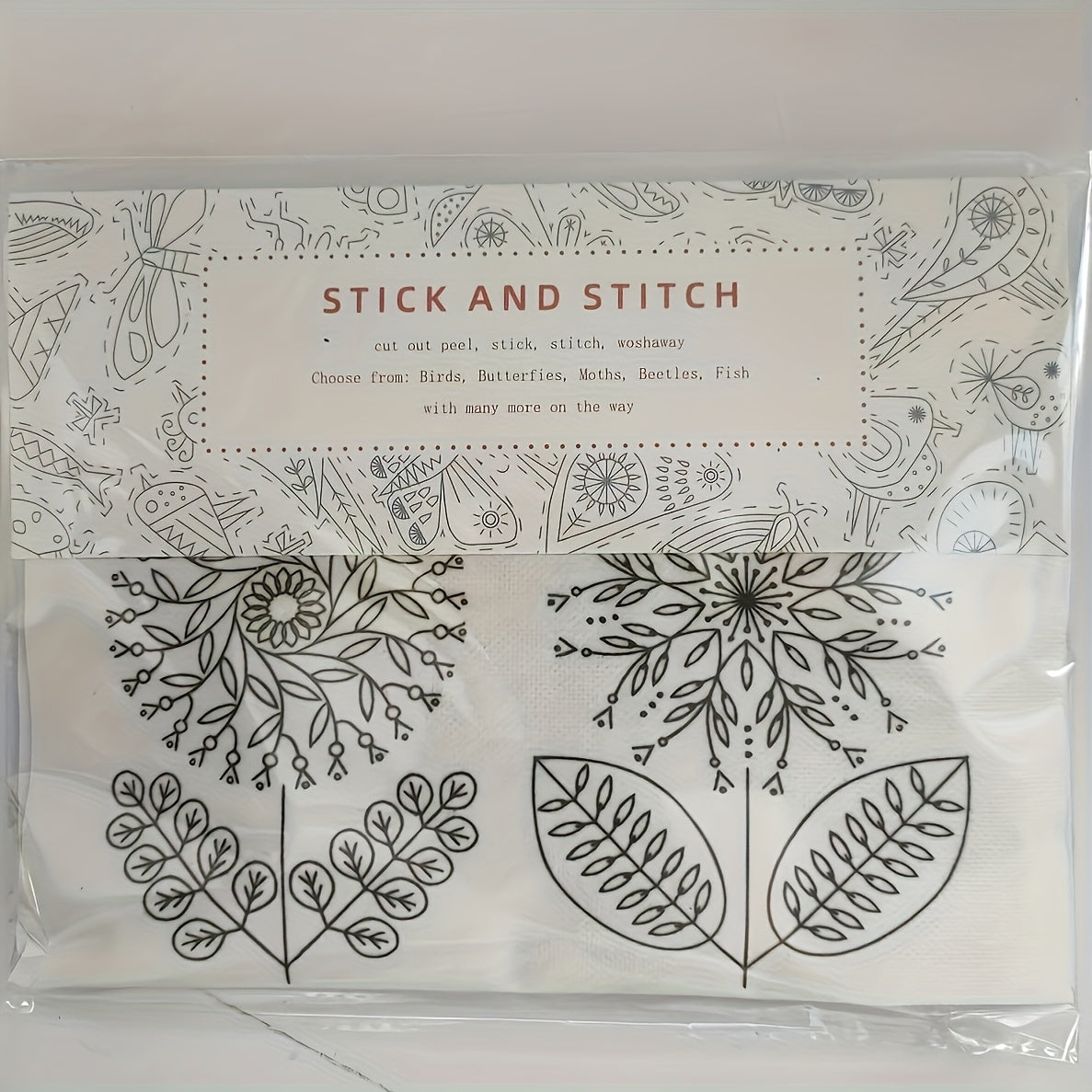 Embroidery Transfer Paper Kit – Water Soluble Stitch & Sew Set with Pre-Printed Patterns
